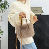 Lkblock Luxury Faux Fur Ladies Square Shoulder Bags Winter Fluffy Female Crossbody Bag Soft Furry Plush Women's Small Handbags Purse