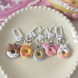 Lkblock Cute Cartoon Donut Keychain for Women Funny Bunny Bear Key Chains Bag Pendant Couple Girlfriend Kids Gift DIY Accessories