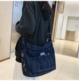 Lkblock Vintage Denim Handbag Women Retro Grunge Print Punk Casual Crossbody Bags Female Harajuku Y2k Messenger Bag Aesthetic