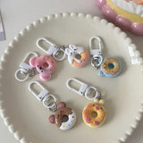 Lkblock Cute Cartoon Donut Keychain for Women Funny Bunny Bear Key Chains Bag Pendant Couple Girlfriend Kids Gift DIY Accessories