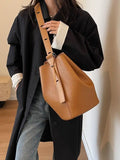 Lkblock Soft Cowhide Minimalism Women Bucket Bag Elegant French Style Lady Large Tote Bag Luxury Thick Leather Bag