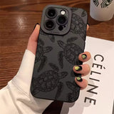 Lkblock Black Sea Turtle Print Silicone Phone Case for iPhone 16 15 14 Pro Max 11 12 13 Pro Mini 7 8 Plus X XR Camera Protection Cover