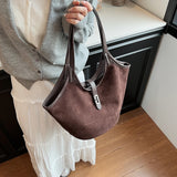 Lkblock Retro Suede Shoulder Bag Fashion Hobo Handbag Designer Top Handle Bag for Women Work Shopping Travel