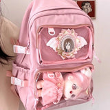 Lkblock Y2K Japanese High School Girls Backpack Transparent Pockets Itabag For Dolls Pins Display Plate Laptop Backpack Mochilas Ita Bag