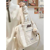 Lkblock Vintage Casual Canvas Shoulder Bag Women Harajuku Aesthetic Zipper White Handbag Tote Bag Female Retro Crossbody Bags