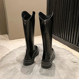 Lkblock Korean Big Size Long Boots for Women Fashion Casual Autumn Winter Black Leather Platform Shoes Female New Designer Knight Boots