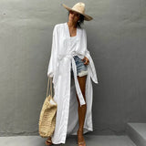 Lkblock Solid Beach Cover Up Women Self Belted Wrap Kimono Dress Swimsuit 2022 New Robe Summer Beachwear Factory Supply