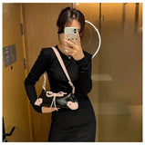 Lkblock Sweet Cool Bow Y2k Handbag Women Fairy Core Zipper Pu Leather Shoulder Bag Ladies Harajuku Silver Underarm Bags Purse