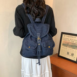 Lkblock Design Women's Small Denim Backpacks 2024 Y2K Korean Fashion Solid Color Backpack Lady Travel Retro Simple Back Packs