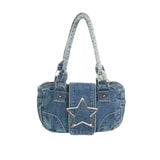 Lkblock Korean Fashion Vintage Metal Star Aesthetic Denim Women Underarm Shoulder Bag New Y2k Streetwear Ladies Purses and Handbags