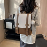 Lkblock Japanese JK Uniform Style School Backpack Women 2024 New Vintage Pu Leather School Bag College Student Backpacks Laptop Bags