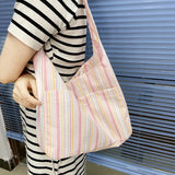 Lkblock Sweet Dopamine Rainbow Stripe Shoulder Bag Fashionable High Beauty Girl Tote Bag Leisure Commuting Class Underarm Bag