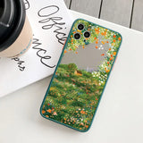 Lkblock Retro Scenery Painted Phone Case For iphone 16 7 8 Plus SE2 X XS XR 16 14 12 13 11 Pro Max Large Flower Fields Log Cabin Covers