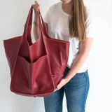 Lkblock Women Brand Designer MetalLook Luxury Pu Leather Shoulder Bags Casual Soft Large Capacity Tote Handbags Retro Big Shopper Purses