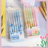 Lkblock 6pcs Erasable Gel Pens Romantic Flowers Blue Black Ink Signature Pens with Erasers 0.5mm Cute Pens Writing Tools Office School