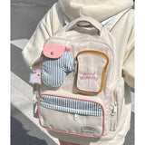 Lkblock Kawaii Women Backpacks Cartoon Toast Patchwork Large Capacity Students Mochilas Para Mujer High School Aesthetic Girls Bags