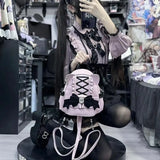 Lkblock Sweet Japanese Lace Bow Cat Ear Backpack Student Women's Lolita Black Pink Cute Leather Shoulder Bag Schoolbags Mochilas Mujer