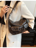 Lkblock Vintage Coffee Shoulder Bag Women Retro New Autumn Pocket Chic Casual Underarm Bag Female Hot Girls Y2k Handbag Bolsa