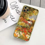 Lkblock Retro Scenery Painted Phone Case For iphone 16 7 8 Plus SE2 X XS XR 16 14 12 13 11 Pro Max Large Flower Fields Log Cabin Covers