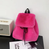 Lkblock Japanese Girls Students Fluffy Backpack New Sweet Drawstring Solid All Match Schoolbags Women Casual Fur Y2k Aesthetic Backpacks