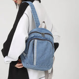 Lkblock Denim Women Backpack Casual Travel Bagpack Backbag College Student School Bags for Teenager Girls Cowboy Rucksack blue Mochila