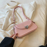 Lkblock Loving Heart Buckle Crossbody Bags For Women Luxury Designer Handbags Silver Color Small Shoulder Underarm Phone Bag