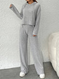 Lkblock New in Women's Autumn Tops Wide Leg Pants Sets Fashion Elegant Temperament Pullover Two Piece Knitting Set Clothes