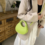 Lkblock Half Moon Small Shoulder Bag For Women 2024 Spring New Green Purple Handbags Pleated Design PU Leather Crossbody Round Hand Bag