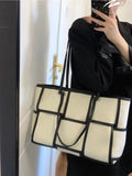 Lkblock New High-capacity Canvas Tote Bags Korean Cross Plaid Y2k Aesthetic Casual Shoulder Bag Fashion All Match Women Handbags