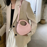 Lkblock Half Moon Small Shoulder Bag For Women 2024 Spring New Green Purple Handbags Pleated Design PU Leather Crossbody Round Hand Bag