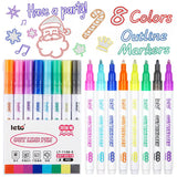 Lkblock Double Line Contour Pen, 8 Color Suit, DIY Dream Fluorescent Pen, Children's greeting Card, Birthday, graffiti, Metal Border