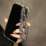 Lkblock Stylish Glitter Crystal Bead Phone Lanyard Pendant Detachable Colorful Crystal Bead Keychain Transparent Bag Pendant Women Girls