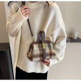 Lkblock Wool Blend Grid Hobos Shoulder Crossbody Bags Women Tote Handbags and Purses New Plaid Messenger Bag High Quality