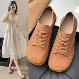 Lkblock Woman's Winter New Leather Lace Up Plush Warm Flat Sole Cotton Shoe Soft  Non Slip Widened Round Toe Mom's  Shoes