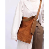 Lkblock Large Suede Bucket Bag Wide Strap Shoulder Bags Fashion Designer Bag Commuting Handbags Crossbody Bags for Women Shopper Tote