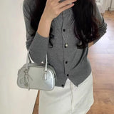 Lkblock Cute Fashion Womens Handbag Casual Pu Leather Korean Popular Elegant Small Shoulder Bag Sweet Silver Female Crossbody Bag