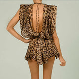 Lkblock 2024 Summer New Women's Vintage Leopard Dress Print Sleeveless Low-Cut Sexy Tie Dress