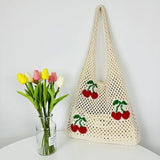 Lkblock Cute Strawberry Cherry Crochet Shoulder Bag for Women Large Shopper Bag Casual Tote Handbags Summer Beach 2024 New Women's Bag