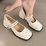 Lkblock 2024 Womens Mary Jane Shoes Fashionable Solid Color Simple College Style Low Heel Women's Shoes Casual Retro Small Leather Shoes