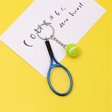 Lkblock Funny Tennis Ball Mini Keychain for Women Men Racket Key Chain Accessories Bag Pendant KeyrinSouvenir Gifts for Sports Lovers