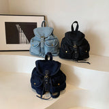 Lkblock Design Women's Small Denim Backpacks 2024 Y2K Korean Fashion Solid Color Backpack Lady Travel Retro Simple Back Packs