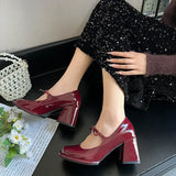 Lkblock New Fashion Bowknot Shallow Soft Sole Dress Shoes for Women High Heeled Mary Jane Single Shoes Ladies Thick Heel Ballet Shoes