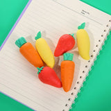 Lkblock 1Pcs Lovely Fruit Pencil Eraser Catoon Strawberry Mango Carrot Rubber Erasers Student Stationery School Office Supplies Gifts