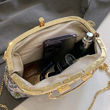 Lkblock 2024 New Vintage Women Original Handmade Chain Shoulder Bags Wedding Top Handle Totes Lady Lock Shell Clip Flower Small Handbags