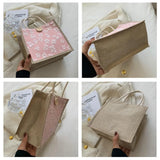 Lkblock Fashion Eco-friendly Shopping Bag Linen Button Tote Bag Large Capacity Grocery Bag Women Casual Handbag Gift Bag