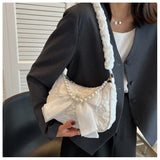 Lkblock Minimalist Faux Pearl & Bow Decoration Baguette Bag – Women Shoulder Bags