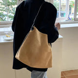 Lkblock Suede Tote Bag Women Retro Handbag Sanding Shoulder Bucket Bag Ladies Purses and Handbags Vintage Tote Bag