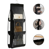 Lkblock Black Handbag Hanging Organizer With 6 Pockets Foldable Oxford Cloth Handbag Storage Bag For Family Closet Bedroom