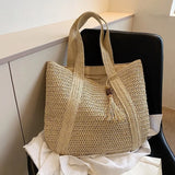 Lkblock Elegant Ladies Straw Woven Handbag Women Holiday Beach Commute Casual Tote Top-Handle Bags Fashion Retro Shoulder Bags 2024