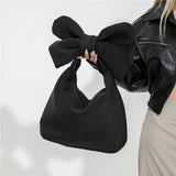 Lkblock Pure Black Womens Shoulder Bag Harajuku Fashion Cute Bow Nylon Sweet Handbag Casual Luxury Literary Female Cosmetic Bag